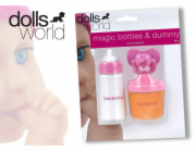 Dolls World - Sada - láhev mléka, láhev šťávy a dudlík