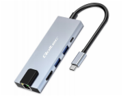Qoltec Adaptér HUB USB-C 5v1 | USB-C PD 100W | 2xUSB | HDMI 4K | RJ45