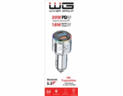 WG - Nabíječka do auta, Transmitter FM, USB-A QC 3.0 18W + USB-C PD 30W, stříbrná