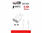 WG - Síťová nabíječka 2x USB-A 2,4A , Smart IC + kabel USB-A na Lightning, white