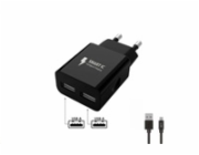 WG - Síťová nabíječka 2x USB-A 2,4A , Smart IC + kabel USB-A na Type-C, black