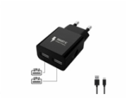 WG - Síťová nabíječka 2x USB-A 2,4A , Smart IC + kabel USB-A na Micro USB, black