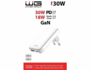 WG - Síťová nabíječka GaN 2x USB, 1x USB-C 30W + 1x USB-A 18W, white
