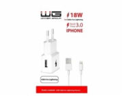 WG - Síťová nabíječka 1x USB-A, Quick Charge 3.0, 5V-9V-12V, kabel USB-A na Lightning, bílá