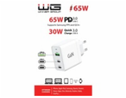 WG - Síťová nabíječka GaN 3x USB, 1x USB-A 30W + 2x USB-C 65W, bílá
