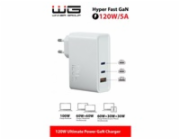 WG - Síťová nabíječka GaN 3x USB 120W, 1x USB-A + 2x USB-C, bílá