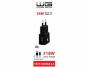 WG - Síťová nabíječka 1x USB-A, Quick Charge 3.0, 5V-9V-12V, + kabel USB-A na Type-C, černá