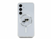 Karl Lagerfeld Pouzdro Button Karl & Choupette Heads s potiskem loga MagSafe pro Samsung Galaxy S25 bílé