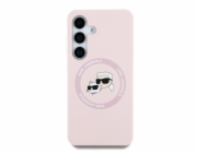 Karl Lagerfeld Silikonový kryt MagSafe s dvojitou hlavičkou a kruhovým uchycením pro Samsung Galaxy S25 růžový
