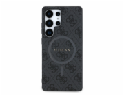 Guess kožené pouzdro MagSafe s barevným kroužkem 4G pro Samsung Galaxy S25 Ultra, černé