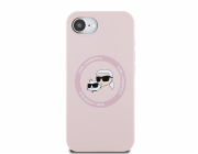 Karl Lagerfeld Silikonový kryt s motivem Karl&Choupette Heads MagSafe pro iPhone 16e růžový