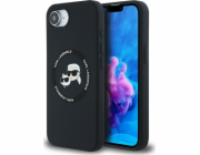 Karl Lagerfeld Silikonový kryt s motivem Karl&Choupette Heads MagSafe pro iPhone 16e, černý