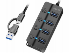 LogiLink HUB 4xUSB-A, Gen1, 4x ON/OFF, černý