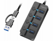 LogiLink HUB 4xUSB-A, Gen1, 4x ON/OFF, černý