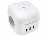 Qoltec Prodlužovací kabel 6 v 1 s podsvíceným vypínačem | 3x klimatizace | 2x USB | 1x USB-C PD 20W | bílý