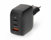 NEDIS síťová nabíječka/ 70 W/ PD 3.0/ rychlé nabíjení/ 1.5 / 2.25 / 2.5 / 3.0 / 3.5 A/ USB-A/ 2x USB-C/ černá
