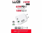WG - Síťová nabíječka GaN 2x USB 65W, 1x USB-C PD 65W + 1x USB-A QC3.0 18W, white