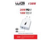 WG - Síťová nabíječka 2x USB 38W, 1x USB-C PD 20W + 1x USB-A QC 3.0 18W, bílá
