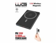 WG - Power Bank 5000 mAh, bezdrátová 15W + PD 20W, černá