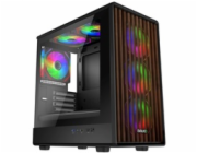 EVOLVEO Panthera, skříň mATX, 6x ARGB ventilátor 120mm, dřevěný přední panel + skleněná bočnice
