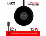 WG - Bezdrátová nabíječka stolní FAST 15W, kulatá stolní, černá