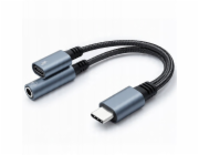 Qoltec Adaptér USB-C 2v1 | USB-C | Jack 3,5 mm | PD 15W | 10 cm