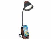 IMMAX LED stolní lampička IDEAL/ Qi nabíjení/ CCT/ 8W/ 800lm/ budík s hodinami/ tmavé dřevo/černá