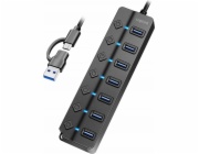 LogiLink HUB USB3.2 Gen1, 7x USB-A, 7x ON/OFF, černý