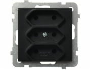 Ospel Sonata trojitá zásuvka Euro černá metalická (GP-3R/m/33)