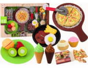 LeanToys Sada na rychlé občerstvení ovoce, steak, zmrzlina, příslušenství, pizza, hranolky, 26 ks.