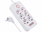 Maclean MCE391 W prodlužovací kabel 6 zásuvek 4xUSB-A 1xU...