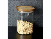 5five Skleněná nádoba s víkem z akáciového dřeva, 1 l