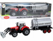 LeanToys Zemědělský traktor a bagr s pohonem cisterny červený