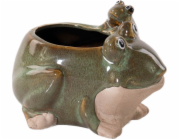 ProGarden Porcelánový zahradní květináč žába, 15 x 11 cm