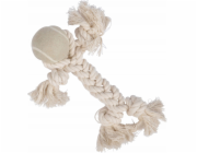 NoName Hračka pro psy, zauzlovaná šňůrka s kuličkou, 25 cm, přírodní barva