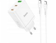 Hoco Nabíječka HOCO do zásuvky, 2 x Type-C + USB A + Type-C na Type-C PD kabel QC3.0 3A 35W N33 bílá