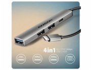 AXAGON HUE-STC, 4x USB ALU STRIP hub, 1x USB-A 5Gbps, 2x USB-A & 1x USB-C 480Mbps, kabel USB-C 12cm