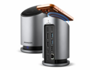 AXAGON HMC-WL9, USB 10Gbps hub s Qi, 3x USB-A, USB-C, HDMI & DP 4k/60Hz, RJ-45 GLAN, PD 100W, kabel USB-C 60cm