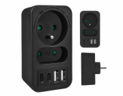 Proudová zásuvka Maclean x2 + 4xUSB, rozbočovač se 2 zásuvkami, 2xUSB A, 2xUSB C PD 20W, 1x16A + 1x6A, MCE249 F/B