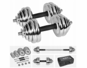 REBEL ACTIVE Chromované nastavitelné činky v pouzdře 30 kg s činkou