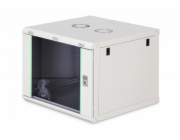 Digitus Dynamická 19" 9U nástěnná síťová rozvaděčová skříň 474x600x600mm, skleněné dveře, šedá, nesestavená, 60kg