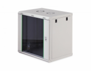 Digitus Dynamická 19" 12U nástěnná síťová rozvaděčová skříň 607x600x450mm, skleněné dveře, šedá, nesestavená, 60kg