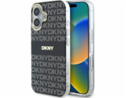 DKNY DKHMP16SHRHSEK iPhone 16 6.1 černo/černé pevné pouzdro Opakovaný vzor textury s pruhem
