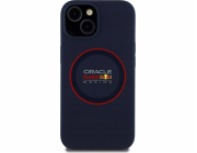 Red Bull Silikonový kryt RBHMP14S24SIILVR pro iPhone 14 6.1, tmavě modrý, s červeným kroužkem MagSafe