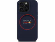 Red Bull Silikonový kryt RBHMP14L24SIILVR pro iPhone 14 Pro 6.1, tmavě modrý, s červeným kroužkem MagSafe