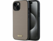 DKNY DKHMP15SPGHLME iPhone 15 6.1 béžový/béžový pevný obal Grained Metal Logo MagSafe
