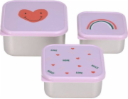 ECO RASCALS Lassig nerezová krabička na svačinu 3 ks Happy Rascals srdce levandulové