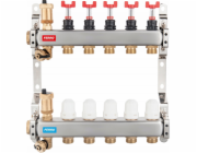 Ferro Nerezový rozdělovač 1, 5cestný s termostatickými ventily, průtokoměry, automatickými odvzdušňovacími ventily, vypouštěcími ventily a 3/4" niplemi