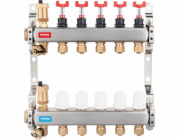 Nerezový rozdělovač 1 2-cestný s termostatickými ventily, průtokoměry, automatickými odvzdušňovacími ventily, vypouštěcími ventily, 3/4 vsuvkami