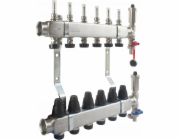 Ferro 11cestný nerezový rozdělovač INOX s průtokoměry, termostatickými ventily, vypouštěcími ventily a automatickými odvzdušňovacími ventily